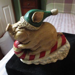 The Stone Bunny #0830 Piggy Sleigh Ride Statue Christmas Indoor/Outdoor